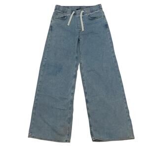 Gap Jeans Womens XS Light Indigo Mid Rise Knit Easy Baggy Drawstring Wide Leg